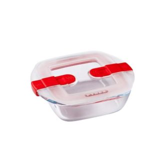 Pyrex Cook & Heat Square glass food container with patented microwave safe lid