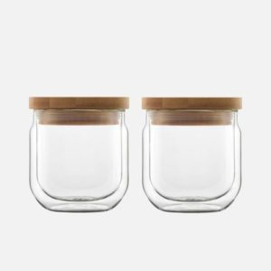 Luigi Bormioli Stackable Sugar Bowls with Bamboo Lids, Set of 2